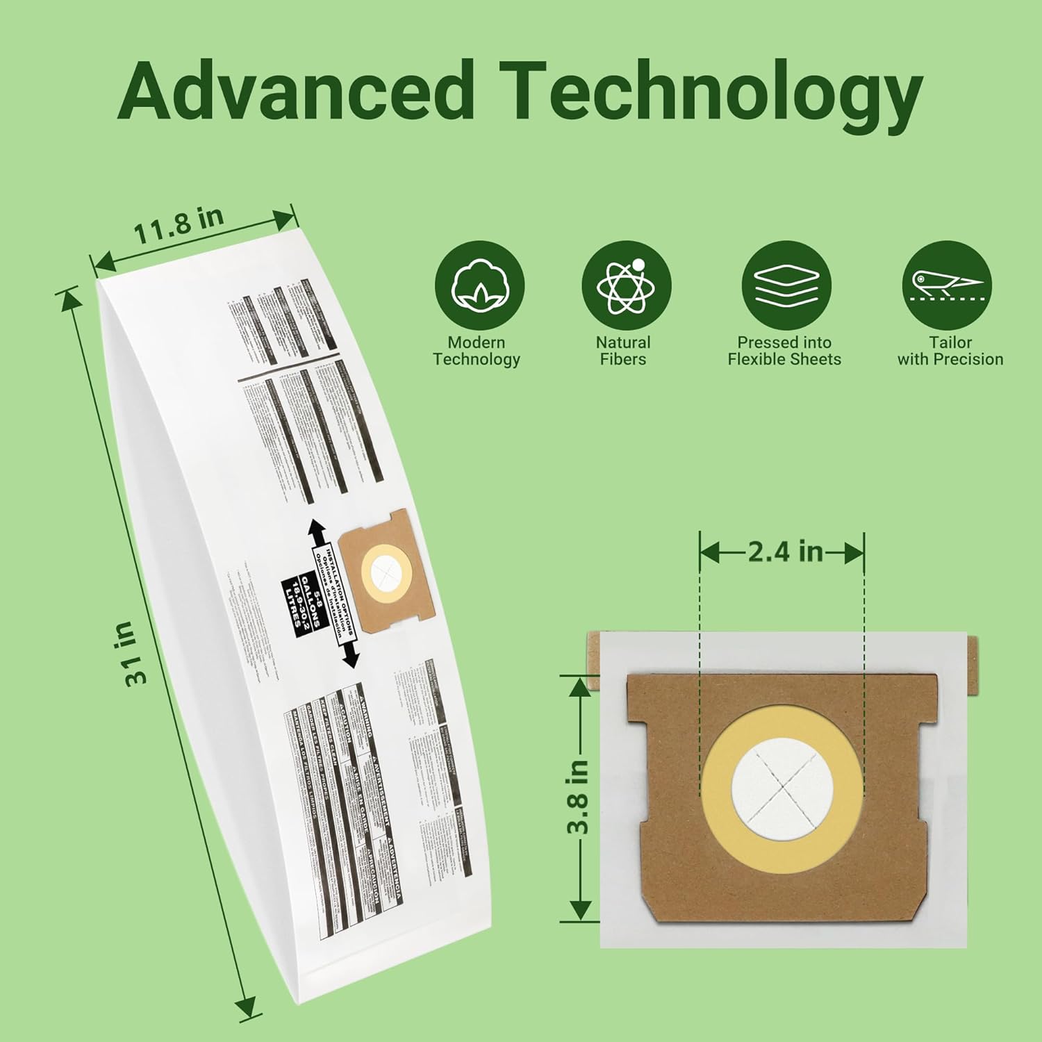 5-8 Gallon Vacuum Bags Replacement for Shop Vac Bags,Type E 90661 9066100 9066133, Type H 90671 9067100 9067133,VHBS,VDBS, PETOX High-Efficiency Disposable Vaccum Collection Filter Bags 3 Pack